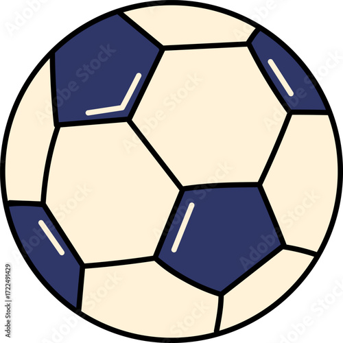 A cartoon soccer ball with blue and cream panels