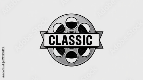 A classic film reel icon with the word classic in a banner, , representing vintage cinema and timeless entertainment