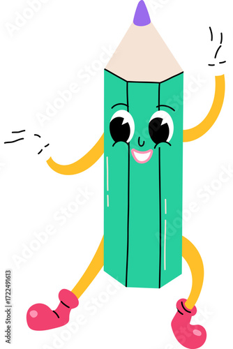 A cartoon pencil character dancing