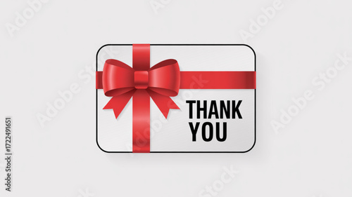 A thank you gift card with a red ribbon and bow, , expressing gratitude and appreciation for a special occasion