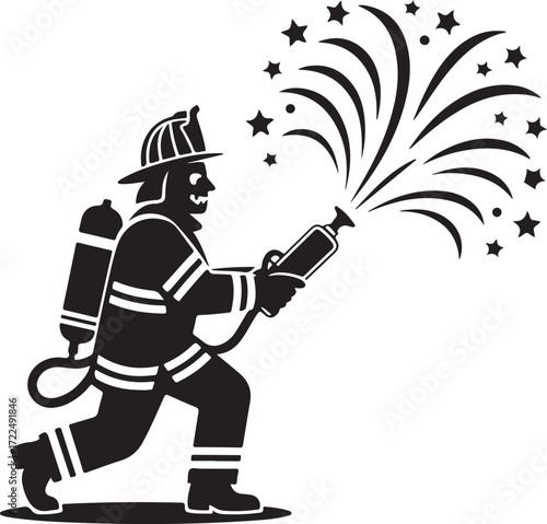 Halloween New Year firefighter pumpkin helmet silhouette vector