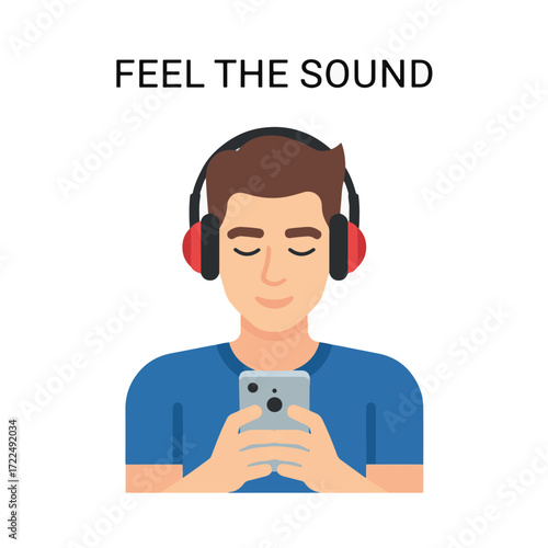 Flat Vector 2D Design of Man Listening Music Icon — Feel the Sound