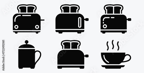 Breakfast Vector Set featuring Toasters Coffee Press and Hot Drink