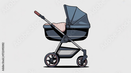 A stylish baby stroller, perfect for parents seeking a comfortable and safe way to transport their infant