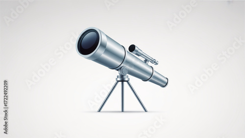 Illustration of a silver telescope on a tripod space exploration and astronomy concept for observing the night sky