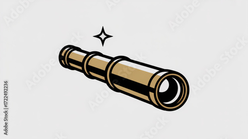 Illustration of a golden telescope with a star, , symbolizing exploration, discovery, and the pursuit of knowledge and vision