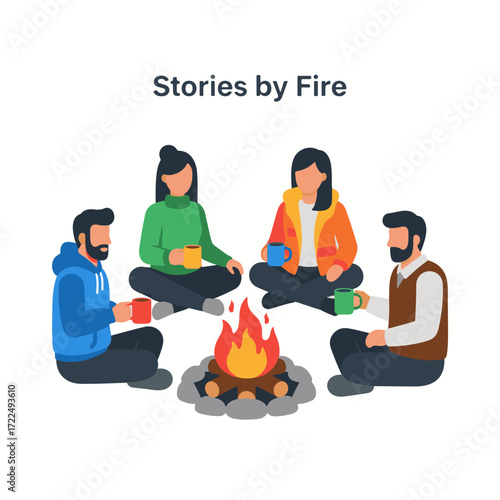 Foto Flat vector 2D icon — Flat Vector 2D Design of Campfire Group Icon — Stories by