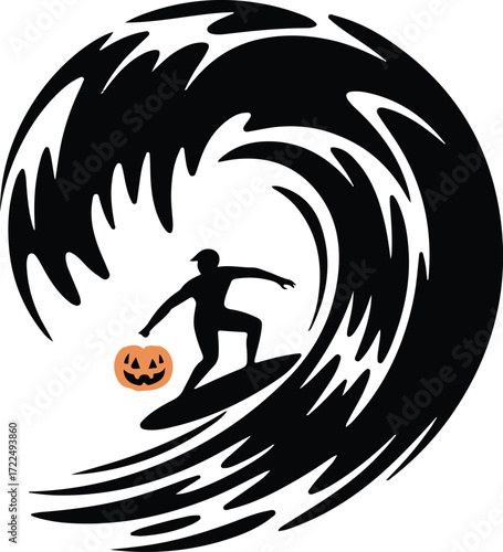 Halloween surfer ghost wave silhouette vector