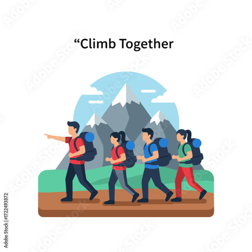 Flat vector 2D icon — Flat Vector 2D Design of Hiking Group Icon — Climb Together