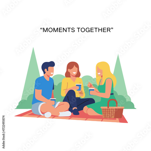 Flat vector 2D icon — Flat Vector 2D Design of Picnic Group Icon — Moments Together