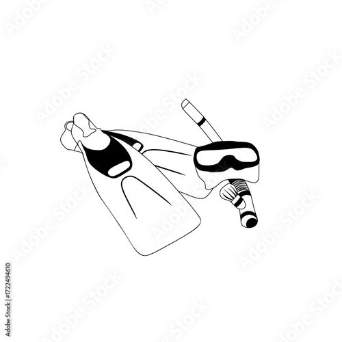 Minimalist Set Scuba Diving Gear Line Art
