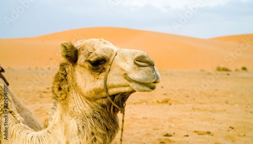Camel in desert landscape