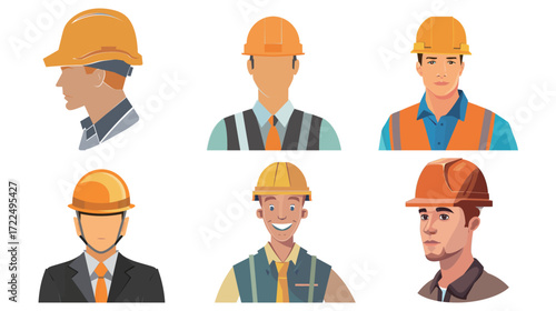 Icon of a man wearing a construction helmet, safety worker or engineer illustration, construction and industrial concept
