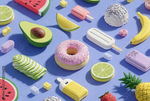 Colorful food art, 3D stylized
