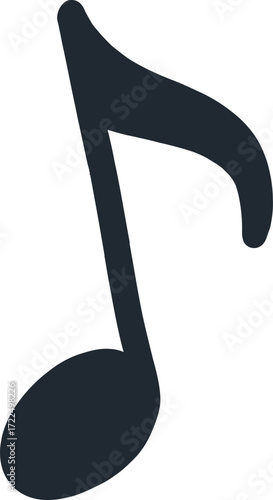 A dark blue eighth note on a white background