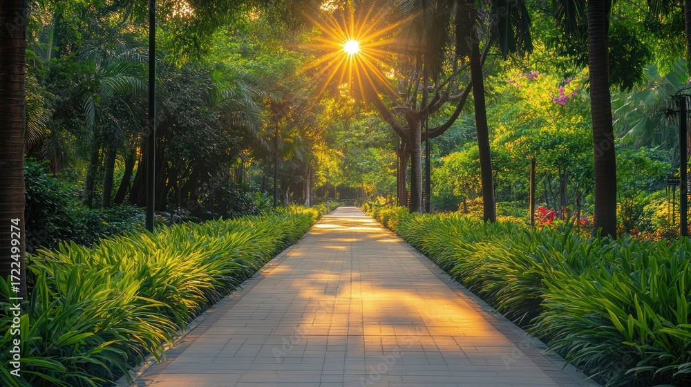 Obraz premium Park Pathway Sunlight Evening Tranquil Walkway