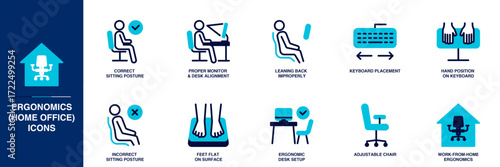 Ergonomics (Home Office) Blue Colored Outline Icon Set