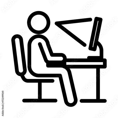 Proper Monitor & Desk Alignment Line Icon of Ergonomics (Home Office) Icon Set