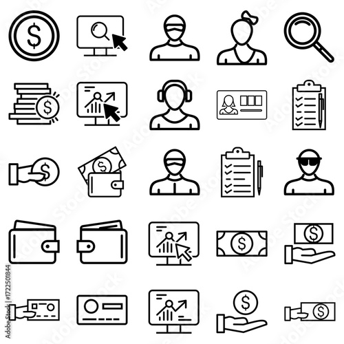 business icons set, set of business icons, business and finance icons