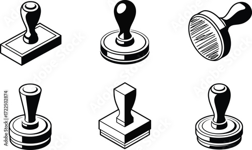 Collection of Six Isometric Rubber Stamp Icons
