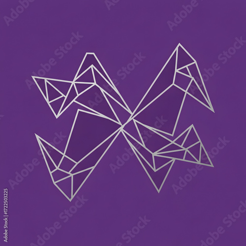 Dynamic Abstract Geometric Silver Line Art on Rich Purple Background - Modern Digital Network
