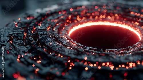 Glowing Embers in Dark Volcanic Crater