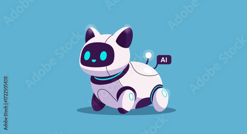 Cute AI Robot Cat with Glowing Eyes and Antenna.