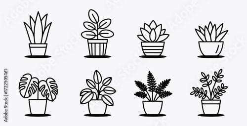 Set of cute potted house plants vector illustration for decoration