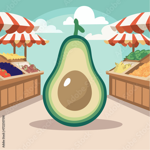 enchanted avocado in a mystical food market that dispenses wisdom and culinary prophecies