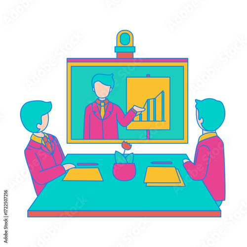 Projection Screen. Business meeting with online presentation of growth chart isolated on transparent background.