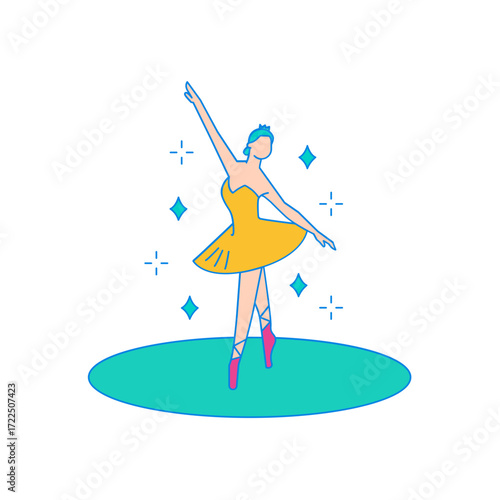 Ballerina. Ballet dancer in yellow tutu and pink pointe shoes performing a graceful pose isolated on transparent background.