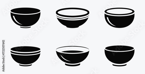 Various bowl designs displayed in monochrome style vector format design