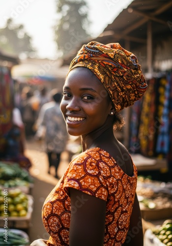 Woman smiling in market