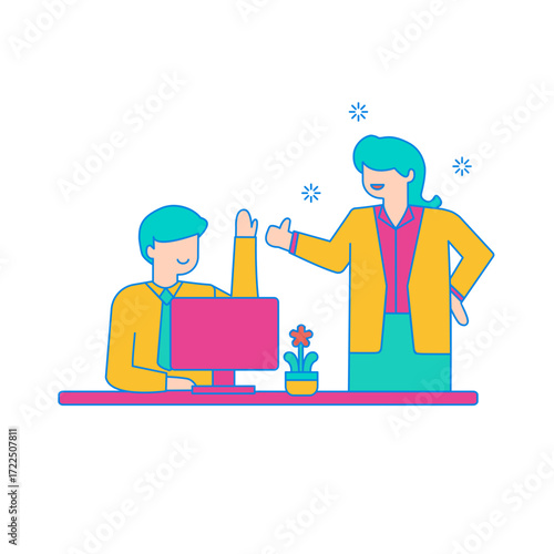 Encouragement. Teamwork and success celebration with high five and thumbs up isolated on transparent background.