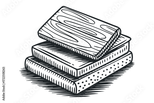 Stack of three sponges in sketch style. Vector hand drawn illustration