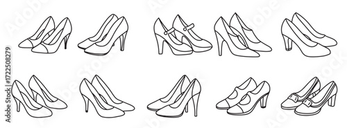 collection of women s shoes in doodle style hand drawn art