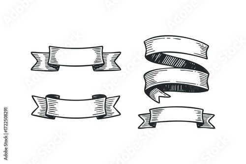 Hand Drawn Ribbon Set Vector Graphics. Vector hand drawn illustration