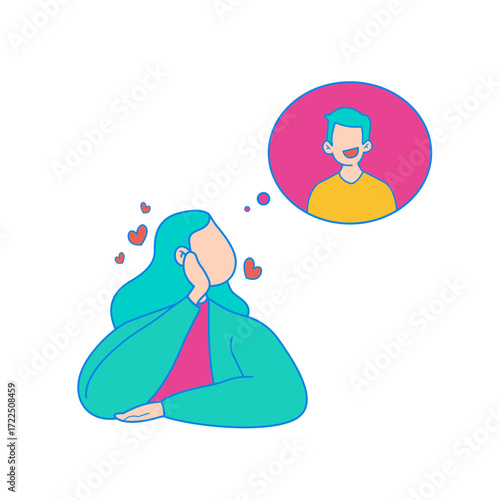 Longing for You. Woman dreaming of a man isolated on transparent background.