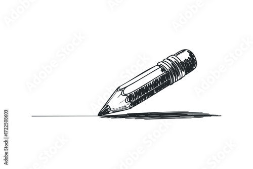 Pencil drawing a line on paper. Vector hand drawn illustration