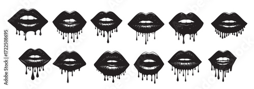 dripping lips silhouette white background