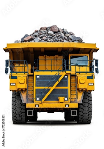 Yellow mining truck loaded with rocks