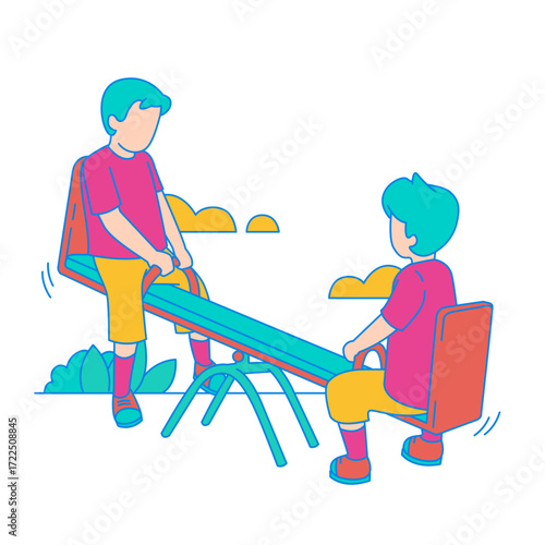 Playing See saw. Two children playing on a seesaw isolated on transparent background.