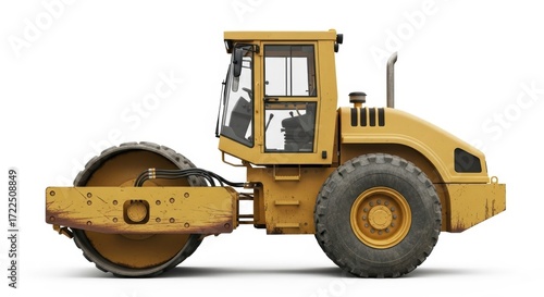 Yellow road roller isolated
