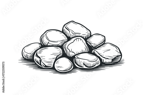 Pile of smooth, rounded stones. Vector hand drawn illustration