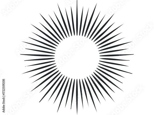 Sunburst radial abstract shape on white background. Vector hand drawn illustration