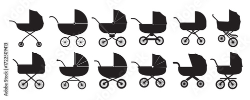  baby stroller silhouette white background