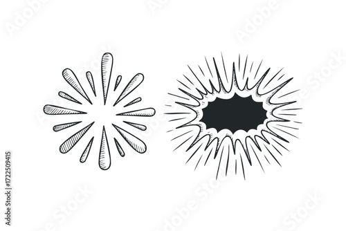 Comic Burst Shapes Hand Drawn Set. Vector hand drawn illustration