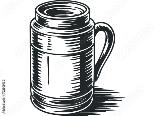 Vintage Milk Can With Handle And Shadow. Vector hand drawn illustration