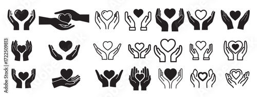 caring icons silhouette white background 