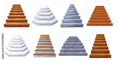 cartoon isolated wooden and stone castle stairs